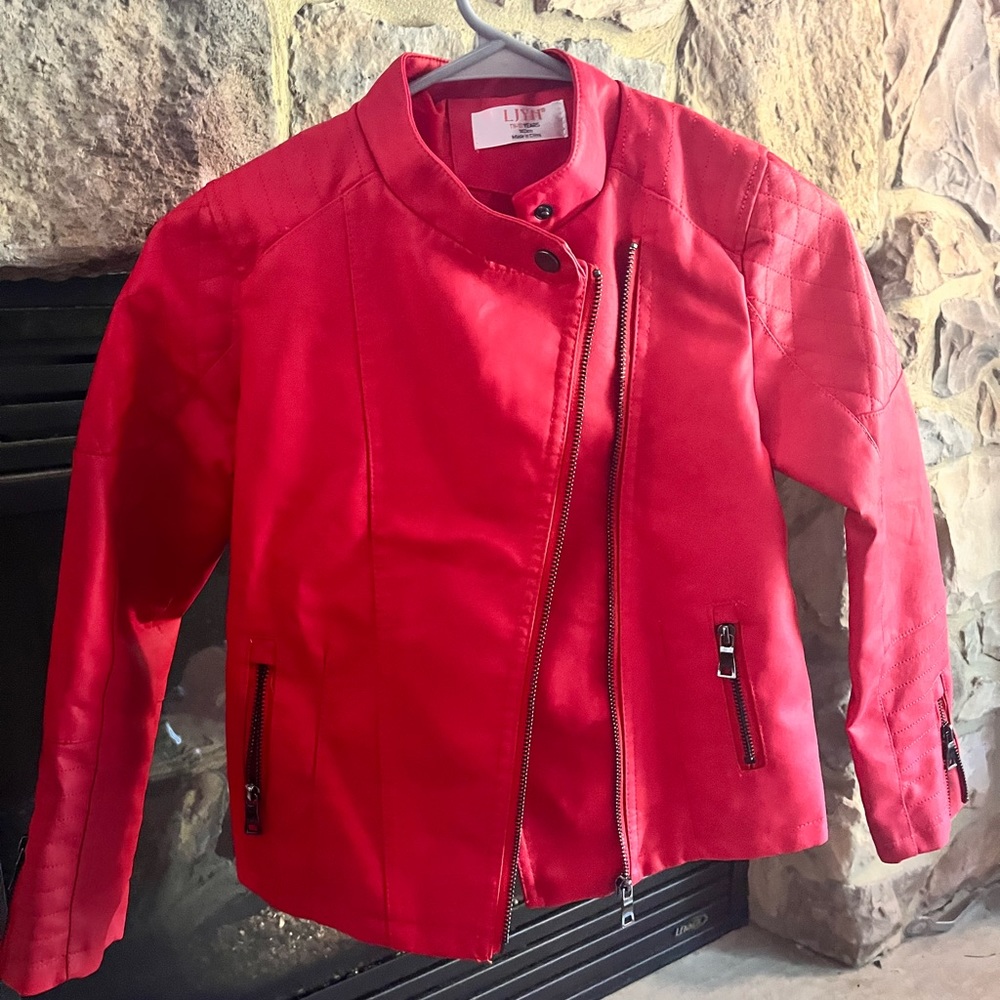 Kids red faux leather jacket.